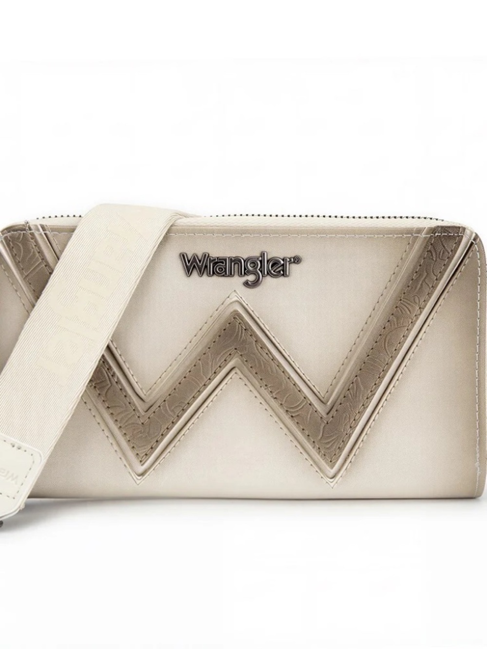Wrangler Chevron Stitch Zip Around Wristlet Wallet Beige